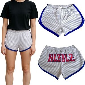 HLZBLZ baseball short shorts, Medium, white blue stripes, Sporty Summer Cute